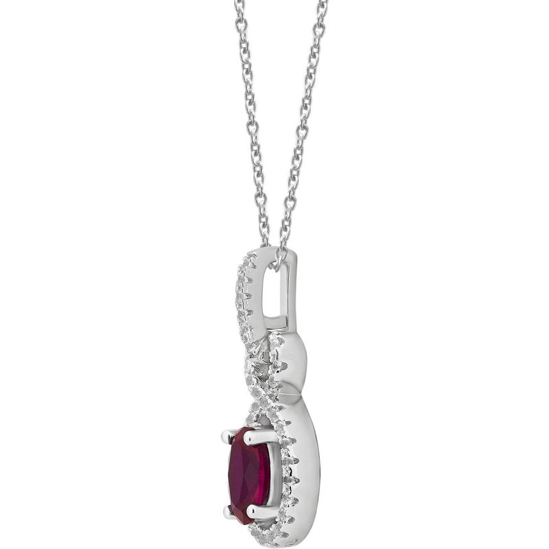 Created Ruby and White Sapphire Gemstone Pendant in Sterling Silver with 18-Inch Chain