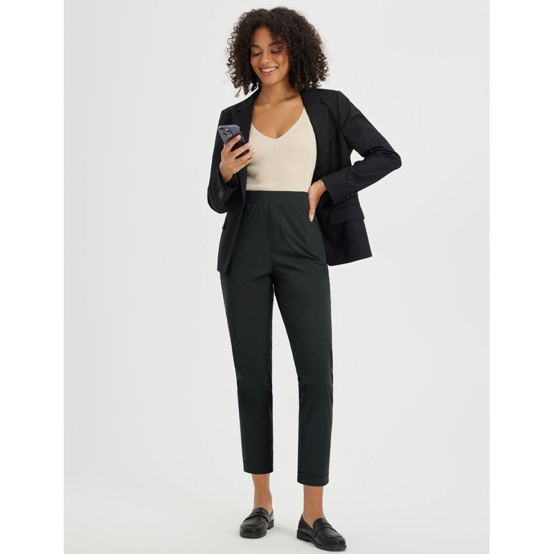 Baleaf Womens Golf Pants Stretch High Waist Ankle Dress Pants with Pockets - Black, Size L