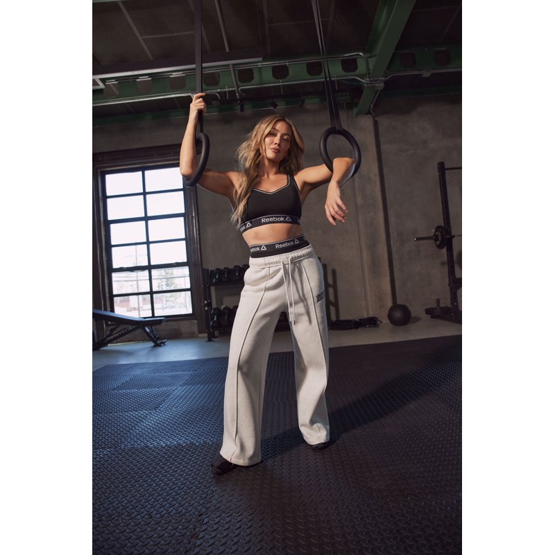 Reebok Women's Wide Leg Fleece Pants with Contrast Stitch & Pockets