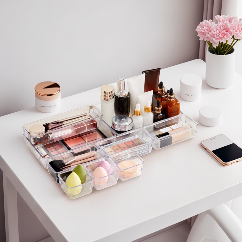 Clear Plastic Drawer Organizer Set - Multiple Sizes for Office, Makeup, Jewelry Storage