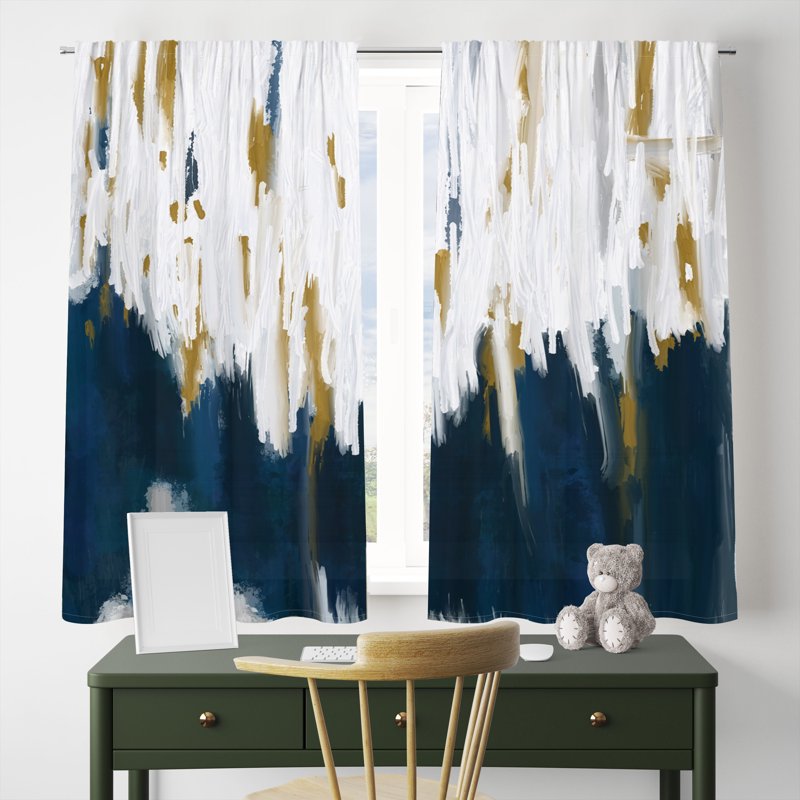 Light-Filtering Curtains Set of 2 - Modern Navy Blue & White Abstract Design