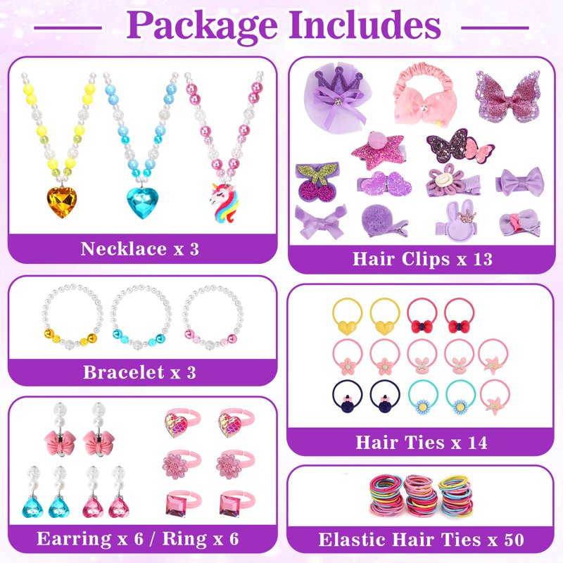 Kids Jewelry Set with Storage Box - Toddler Girl Play Jewelry & Dress Up Accessories