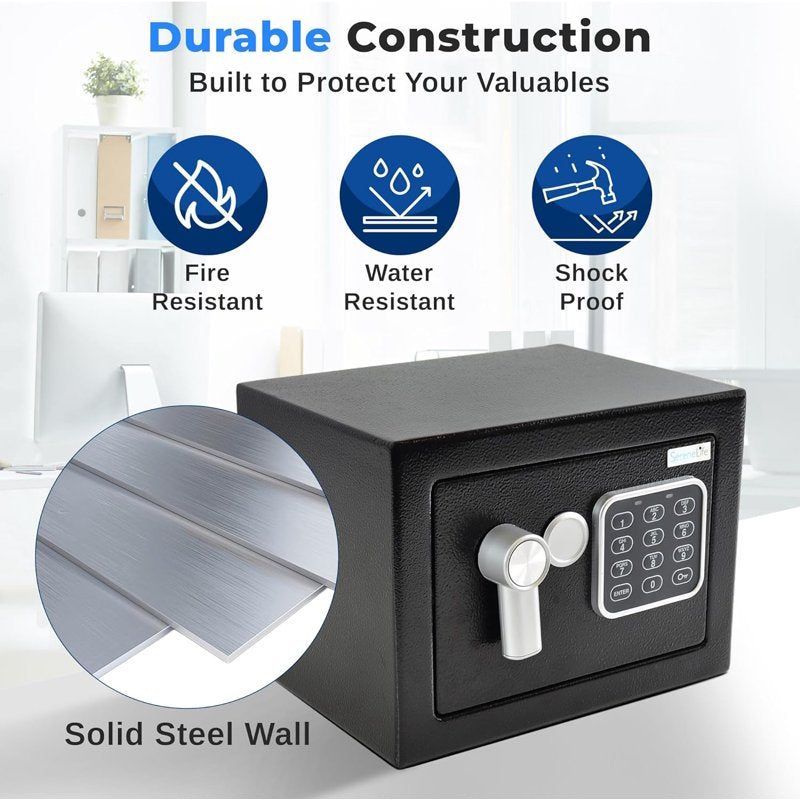 Compact Electronic Safe with Mechanical Override, Fireproof Security Safe