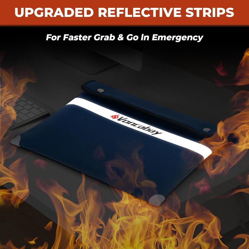 Fireproof Document Bag 6400°F with Reflective Strip Waterproof Safety Storage