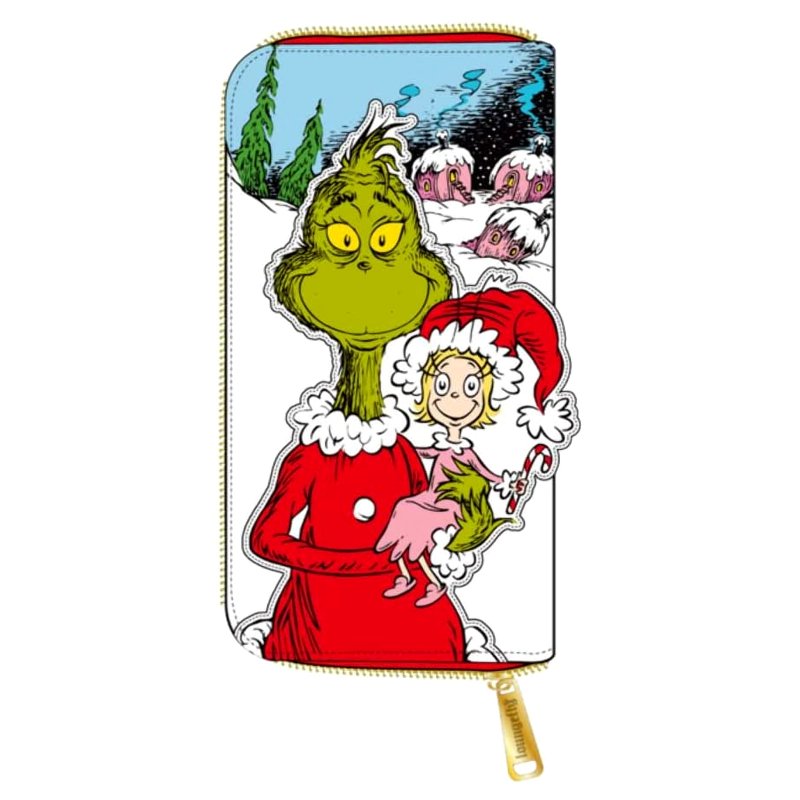 Holiday Grinch Zip Around Wallet - Faux Leather Sequin Gift Accessory