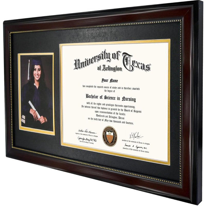 Graduation Certificate & Photo Frame 8.5x11 & 5x7 Red Wood Grain Finish