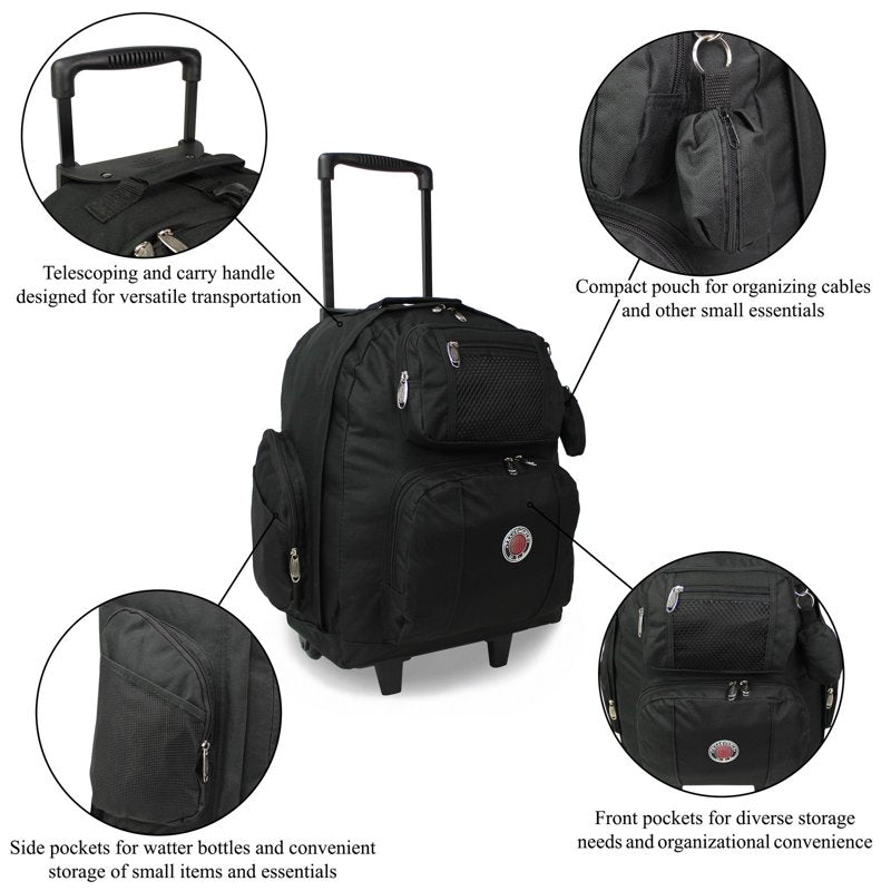 Travel Rolling Backpack 22-Inch Airline Approved Carry-On Durable Polyester