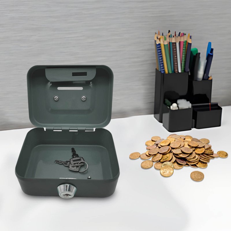 Mini Metal Cash Box with Lock and Handle for Money, Coins, Kids Toys