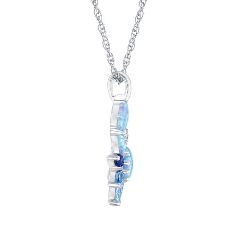 Sterling Silver Pendant with Blue Opal, Sapphire, Topaz & White Sapphire on 18" Chain