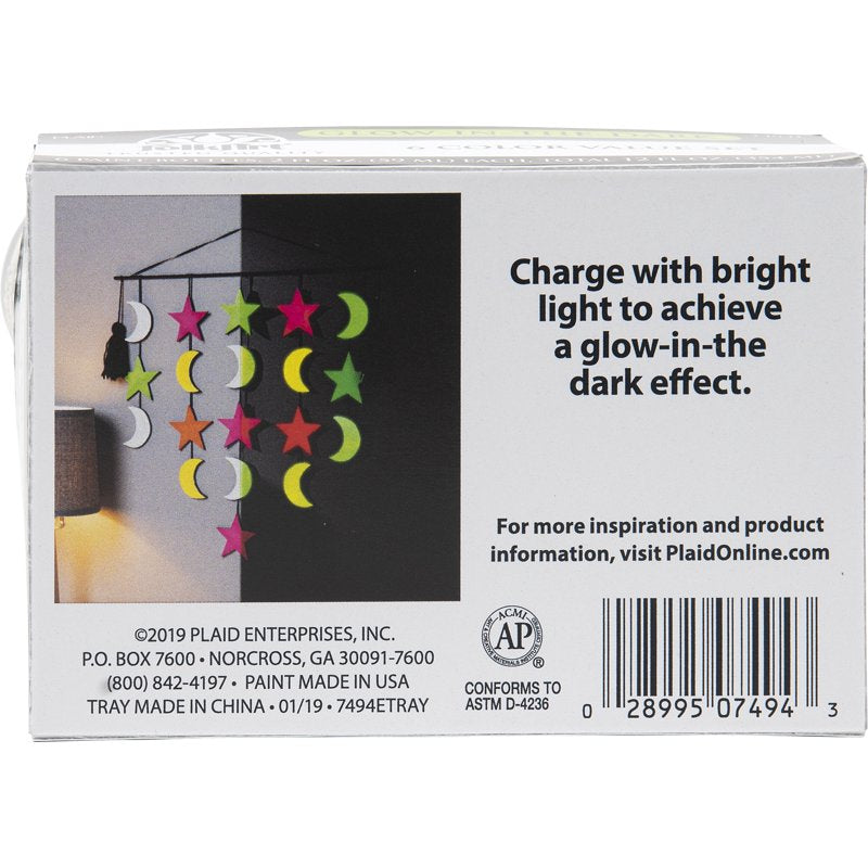 Glow-in-the-Dark Acrylic Paint Set - Matte Finish, 6 Colors, 12 fl oz