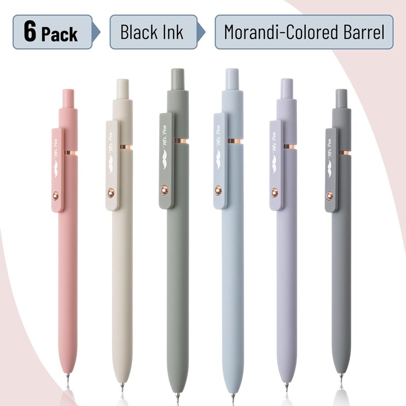 Retractable Gel Pens Set - 6 Morandi Barrel Colors, Smooth Black Ink
