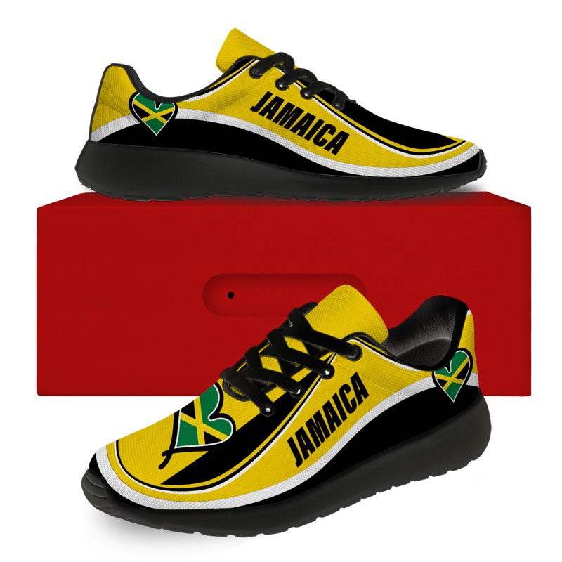 Women's Tennis Shoes with Jamaica Flag - Lightweight Breathable Sneakers - Size 8