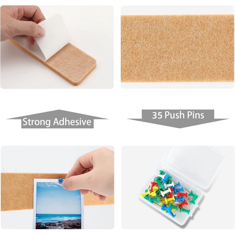 Felt Pin Board Strips 5-Pack with 35 Push Pins for Notes Photos and Schedules