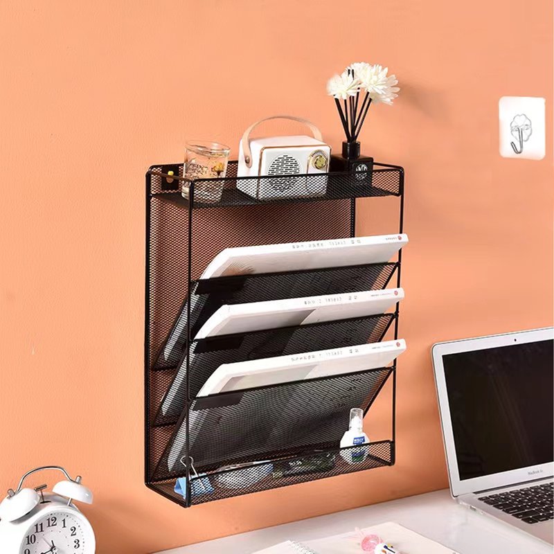 5-Tier Wall Mount File Organizer Black Office Home Classroom Storage