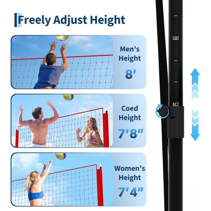 Adjustable Volleyball Net System with Carry Bag - 8.1 x 11 ft, Red