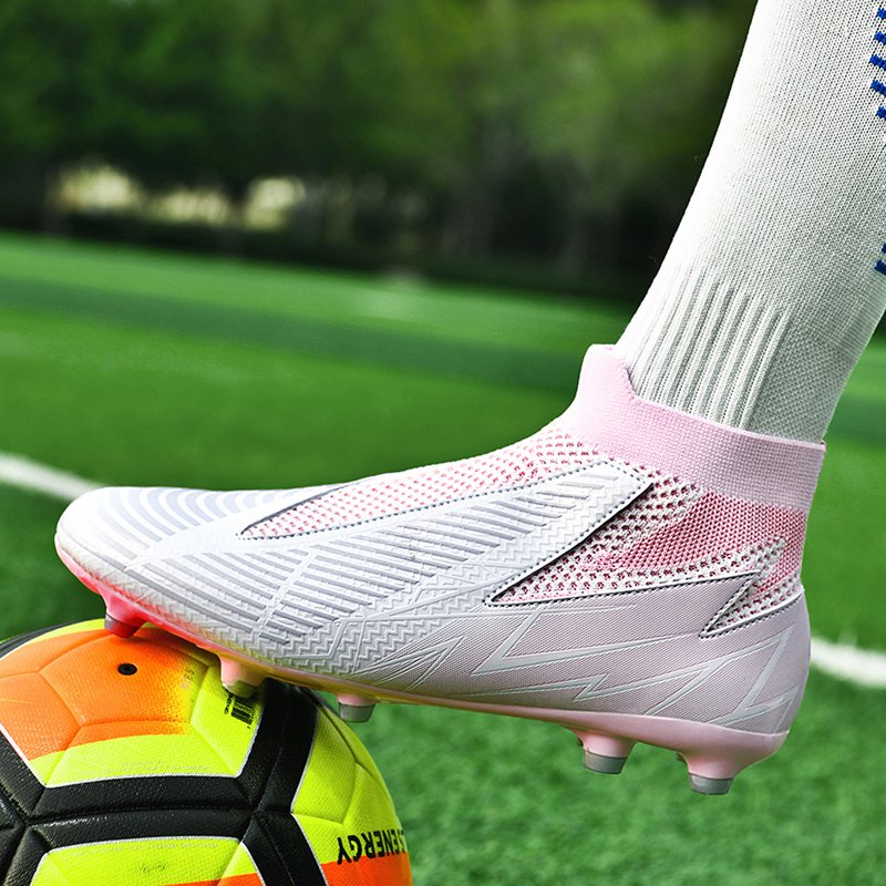 Laceless Men’s Soccer Cleats - Pink Football Shoes for Teen & Adult (41)