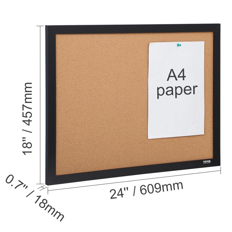 Double-Sided Cork Bulletin Board Wall Mount Notice Board Office Home School with Frame