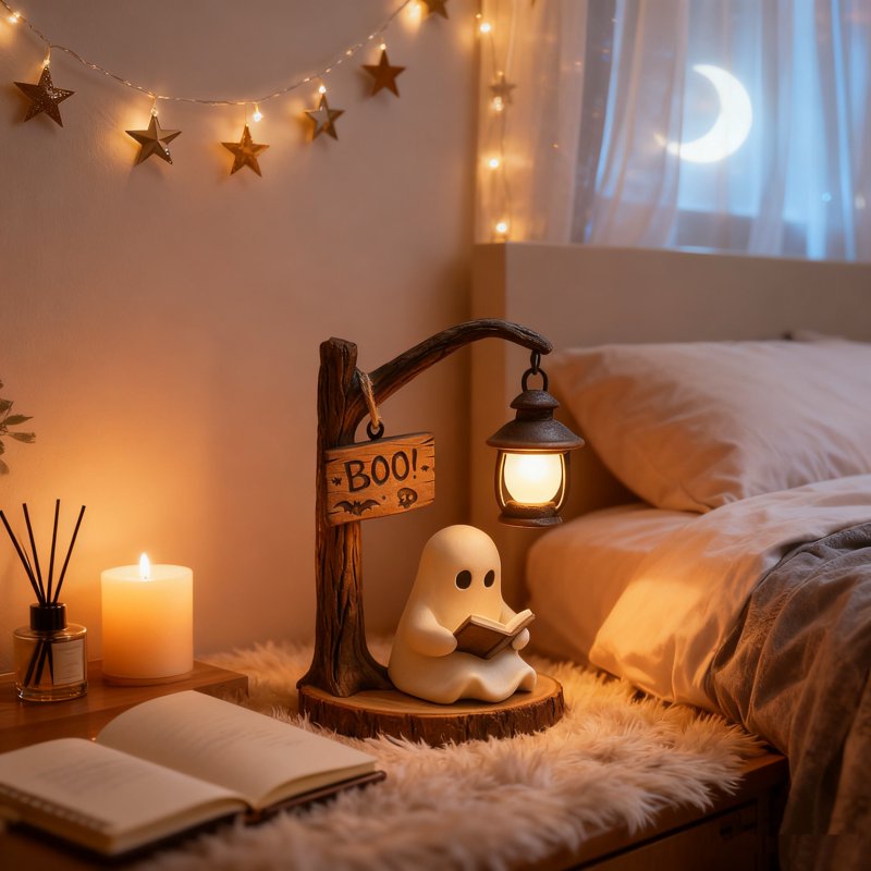 Cute Ghost Night Light - 3D Resin Book Reading Lamp for Bedroom & Holiday Decor