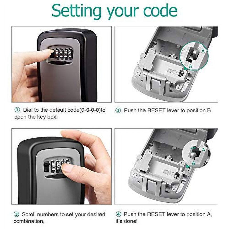 Heavy Duty Wall Mount Key Lock Box with 4-Digit Combination - Holds Up to 5 Keys