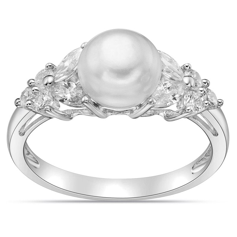 Sterling Silver Pearl & Cubic Zirconia Ring for Women - Hypoallergenic Jewelry