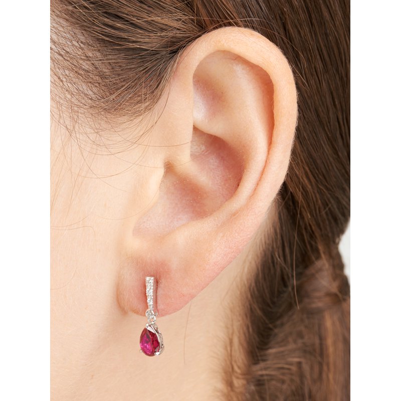 Sterling Silver Ruby and Lab Grown Diamond Drop Earrings - Tear Drop Style