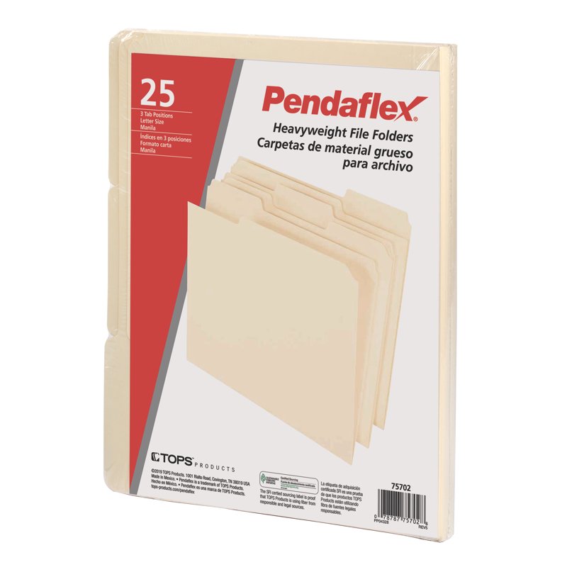 Heavyweight Manila Letter Size File Folders with 3 1/3-Cut Tabs, Pack of 25