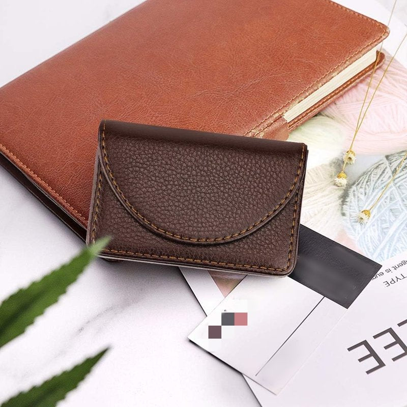 Minimalist Leather Business Card Holder with Magnetic Closure - Slim Pocket Card Case for Men and Women