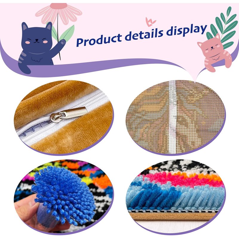 Latch Hook Craft Kit for Adults - Colorful Animal Pillow & Rug Making