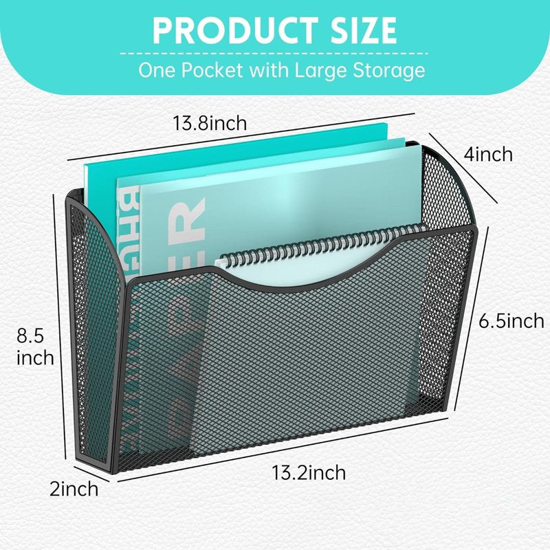 Wall Mount Mesh File Organizer - Hanging Desktop Magazine & Document Holder, Black
