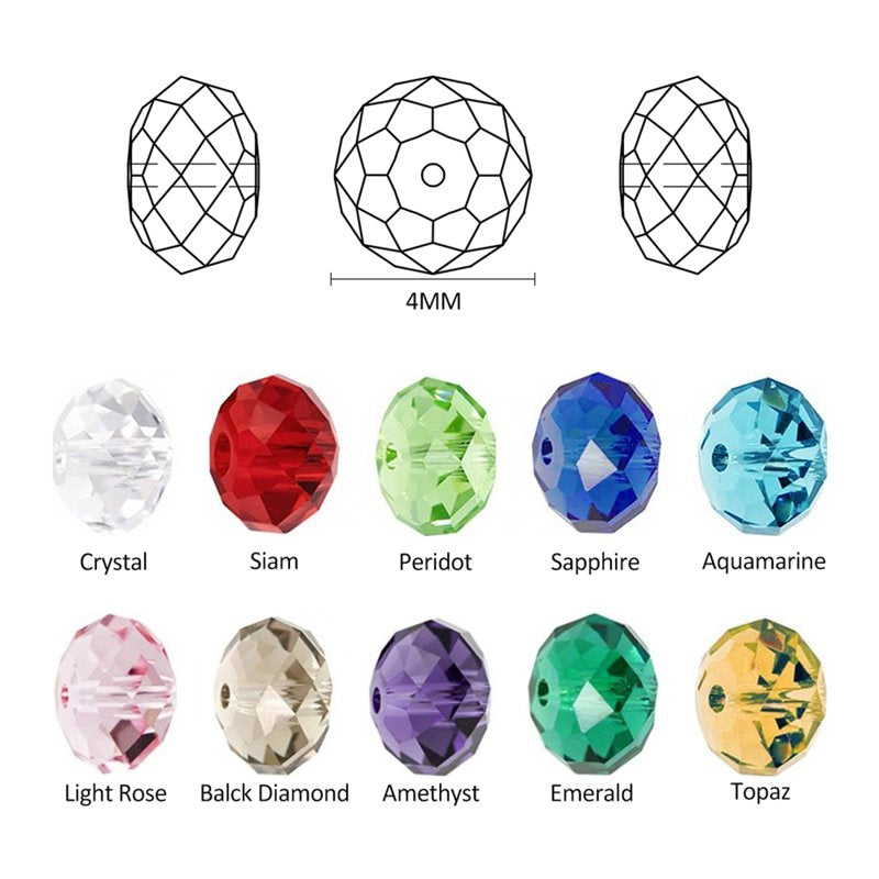 Crystal Glass Beads 4mm Bicone Spacer Beads Set – 10 Colors, 1000pcs Jewelry Making Supplies