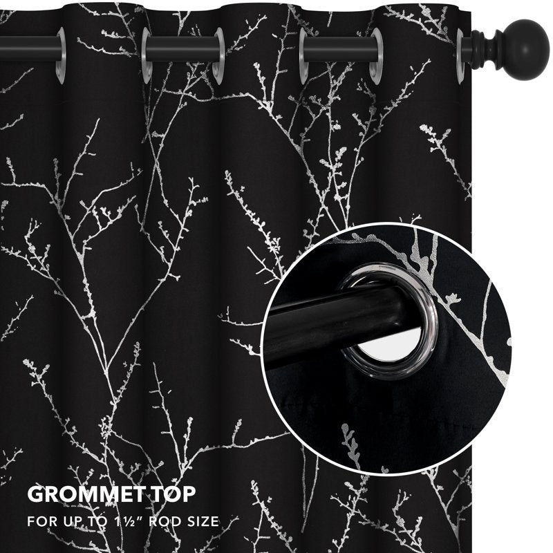 Blackout Thermal Insulated Curtains - Room Darkening Drapes with Tree Branch Pattern