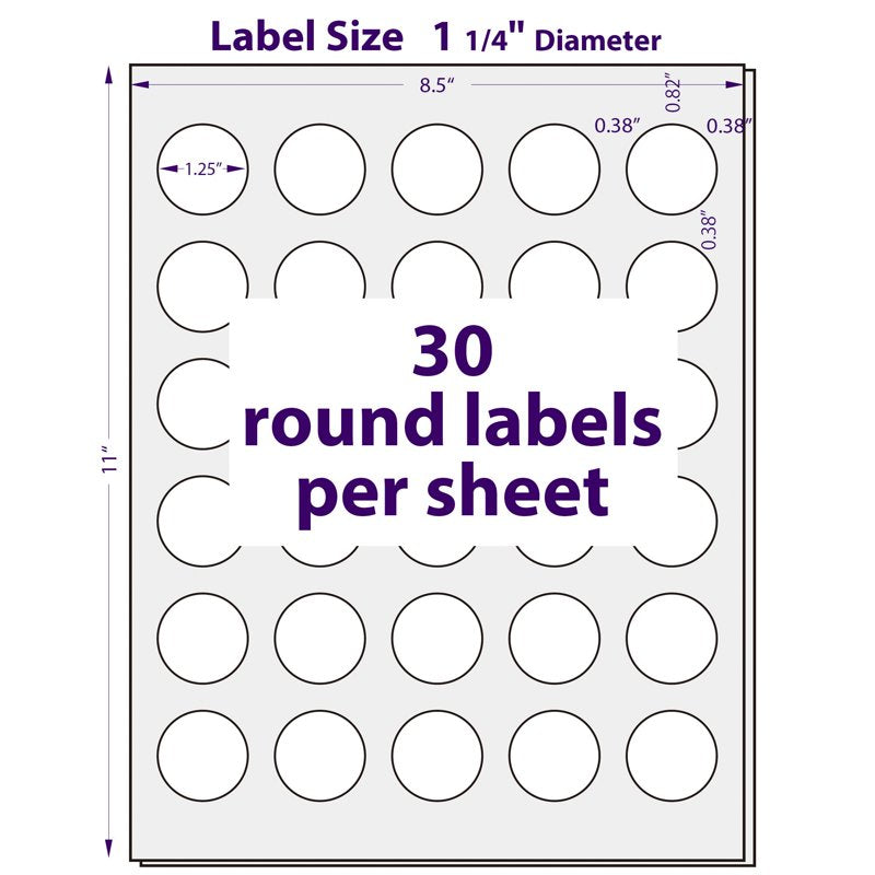 Printable Round Labels 1.25 Inch Matte White Stickers for Laser & Inkjet Printers - 750 Sheets