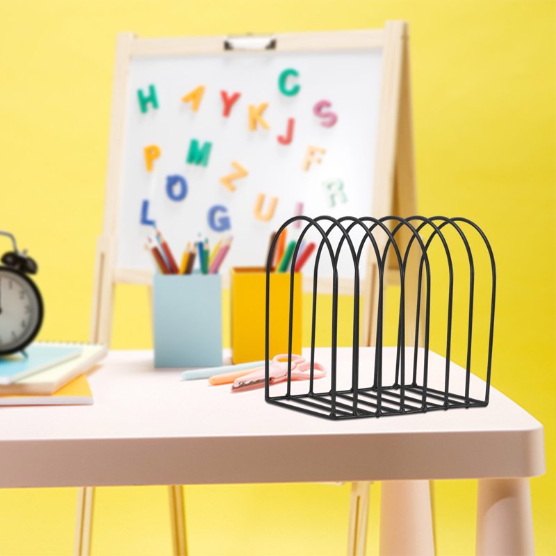 Large Desktop Document Holder with 7 Slots - Black Metal Wire Organizer Rack