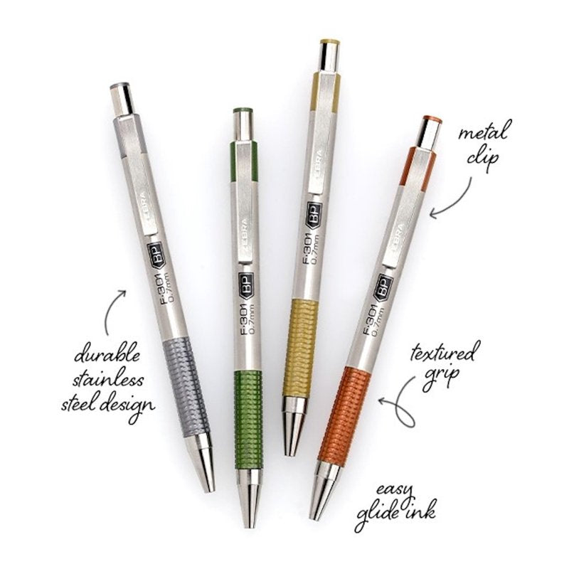 Retractable Ballpoint Pen 0.7mm Fine Point Black Ink - Earthy Tones, 4 Pack