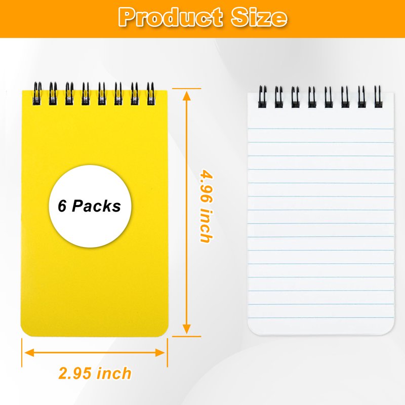 6 Pack Pocket Notebooks - Small Spiral Journals for Work, Travel, Office