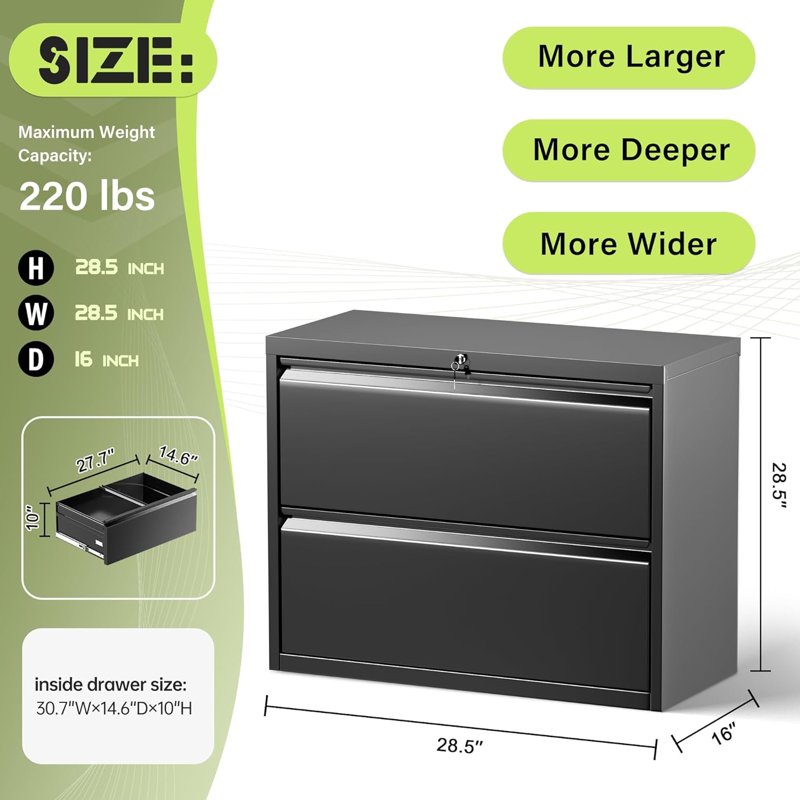 Lockable Metal File Cabinet with 2 Drawers for Office & Home Storage