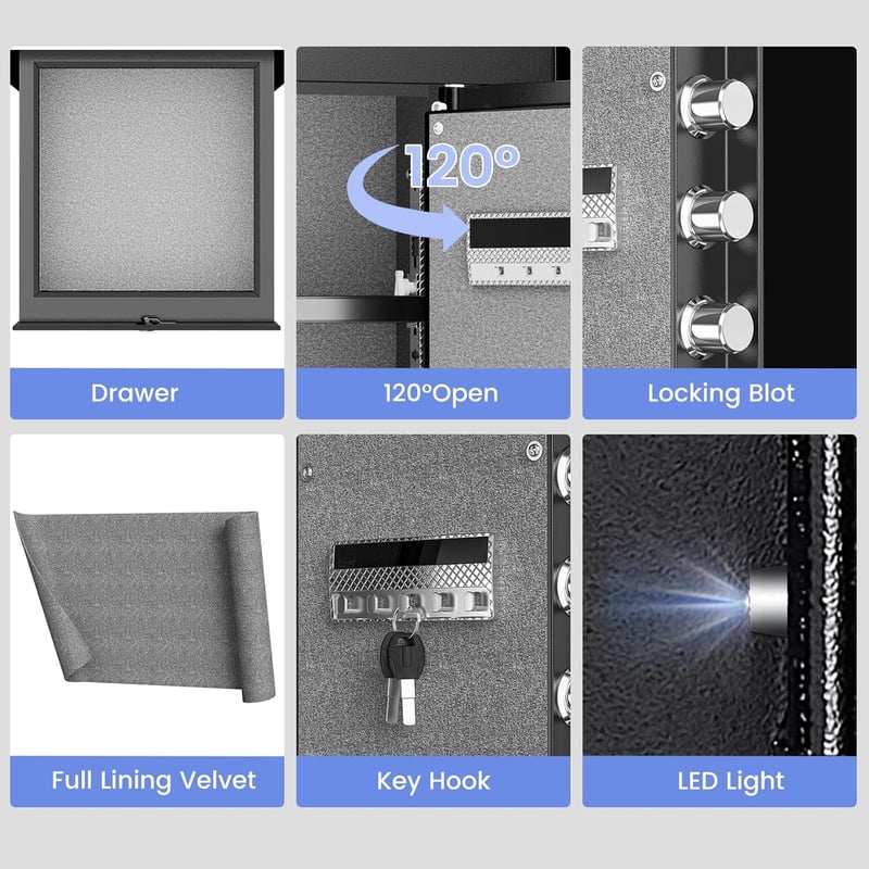 Digital Home Safe Box with Widened Frame and Adjustable Shelf for Jewelry and Valuables