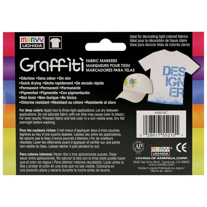 Neon Fabric Marker Set - 6 Permanent Bright Colors for Light Textiles
