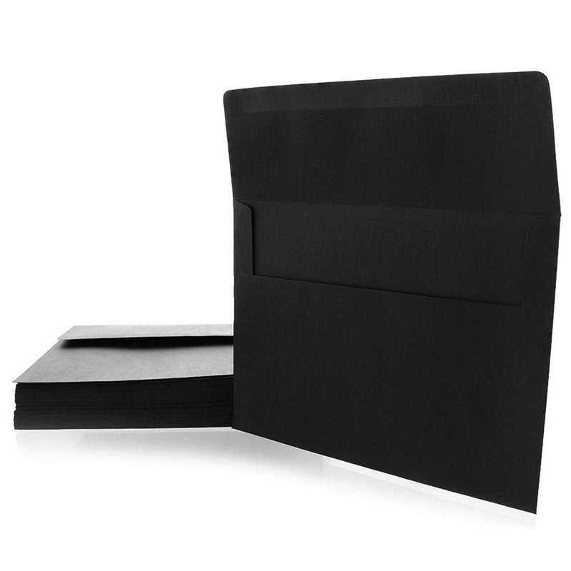 Black 5x7 Envelopes 50-Pack - Matte Water-Activated Seal for Invitations & Cards