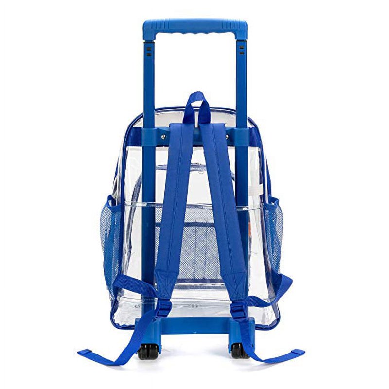 Heavy Duty Clear Wheeled Backpack with Tuckable Straps - 17x13.5x7 Inches