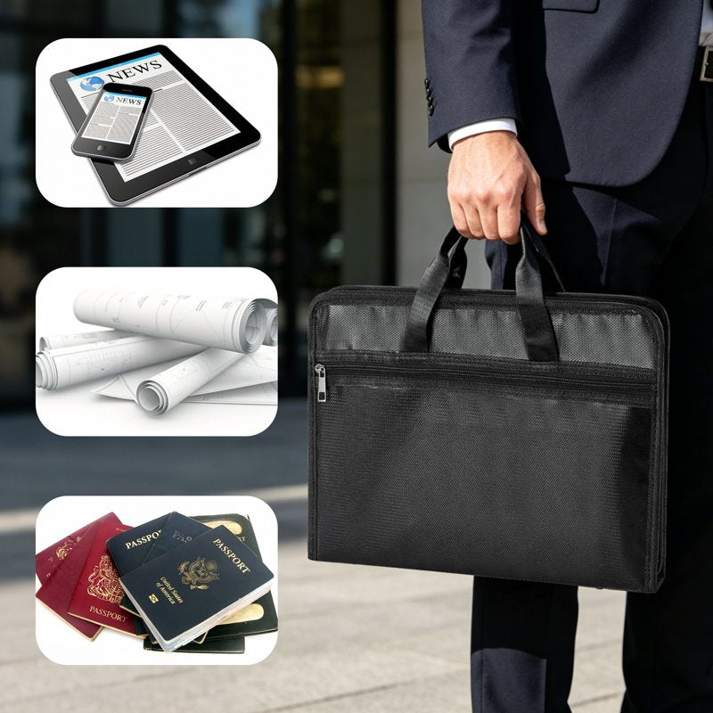 Fireproof Accordion File Organizer with Waterproof Zipper and Labels - 13 Pockets, Portable Document Storage
