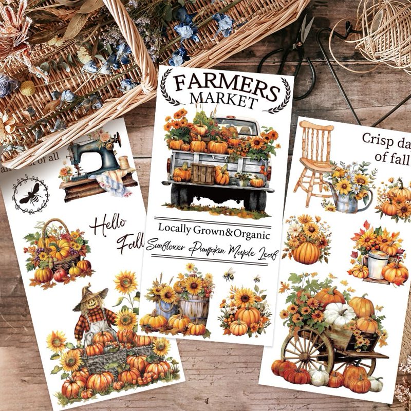 Pumpkin Transfer Stickers 3-Pack for Crafts & Furniture Fall Decor 6x12 Inches