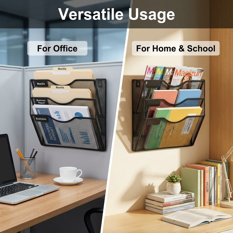 Wall File Organizer with 3 Pockets and Label Slots - Letter Size Document Holder