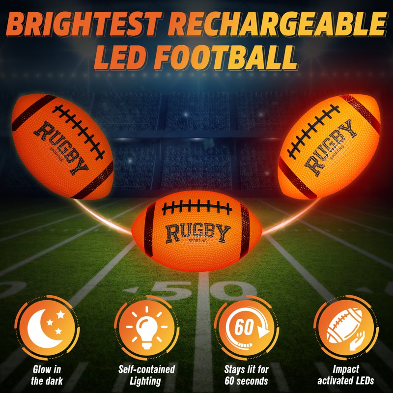 Glow in the Dark Football for Kids Outdoor Night Play - Light Up Soccer Ball for Boys Girls 6-12
