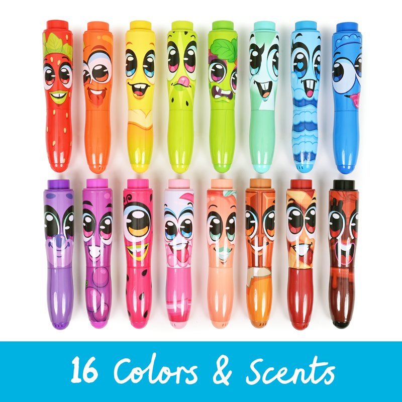 Kids Jumbo Scented Markers Set - 16 Fruit Fragrance Washable Chunky Markers