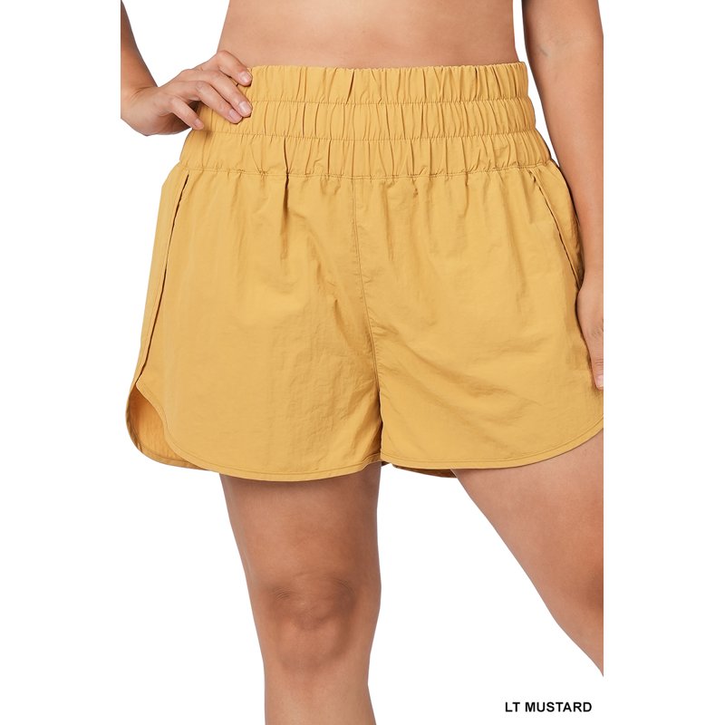 Women's Windbreaker Shorts with Smocked Waistband & Built-In Inner Brief - Active Fit