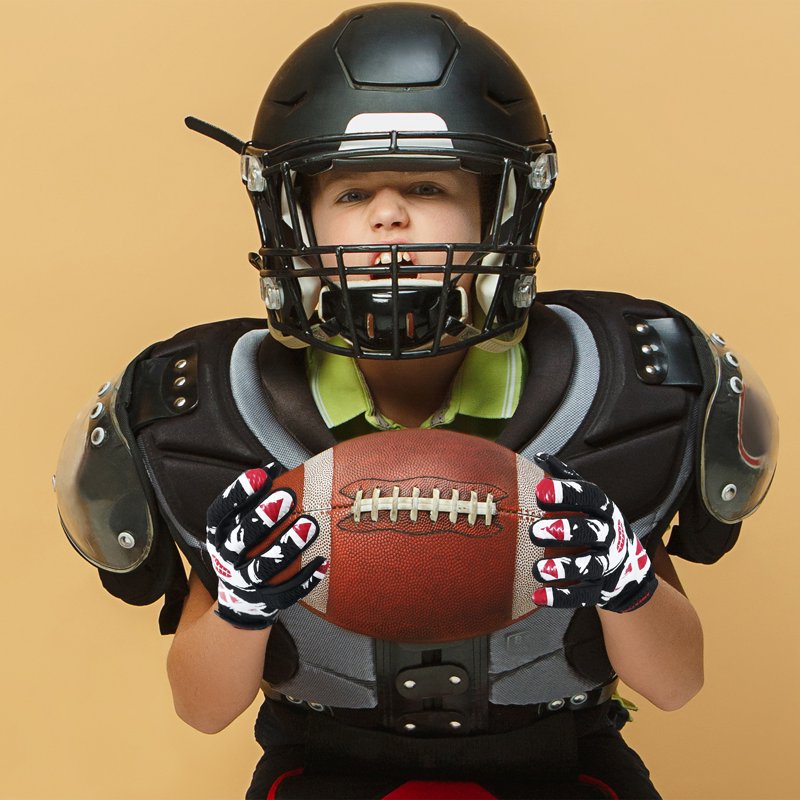 Youth Football Gloves with Tacky Grip, Breathable Mesh, Adjustable Fit