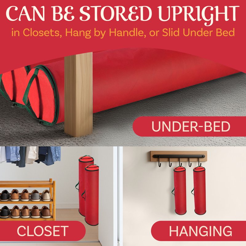 40-Inch Wrapping Paper Storage Bag 2-Pack – Holds Up to 50 Rolls, Red & Green