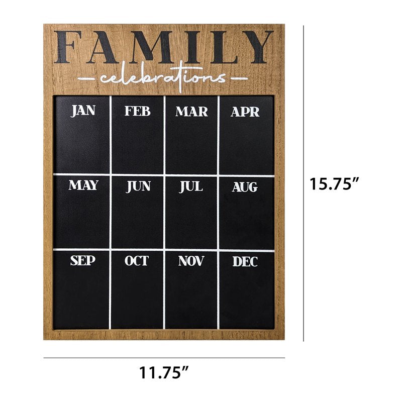 12x16 Inch Black Chalkboard Wall Calendar - Modern Wooden Family Organizer