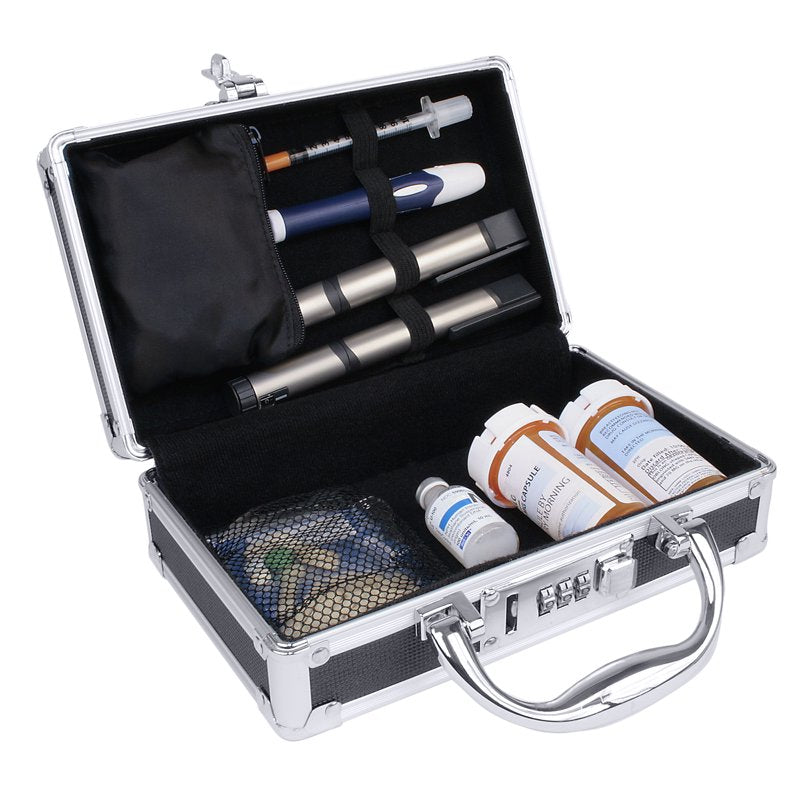Locking Medicine Case with Combination Lock and Removable Zipper Pouch